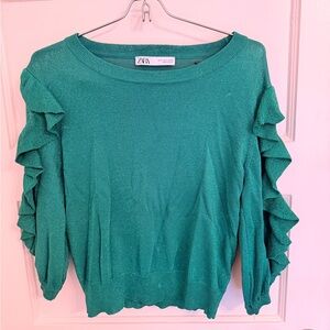 Zara Teal Ruffle Sleeve Sweatshirt
